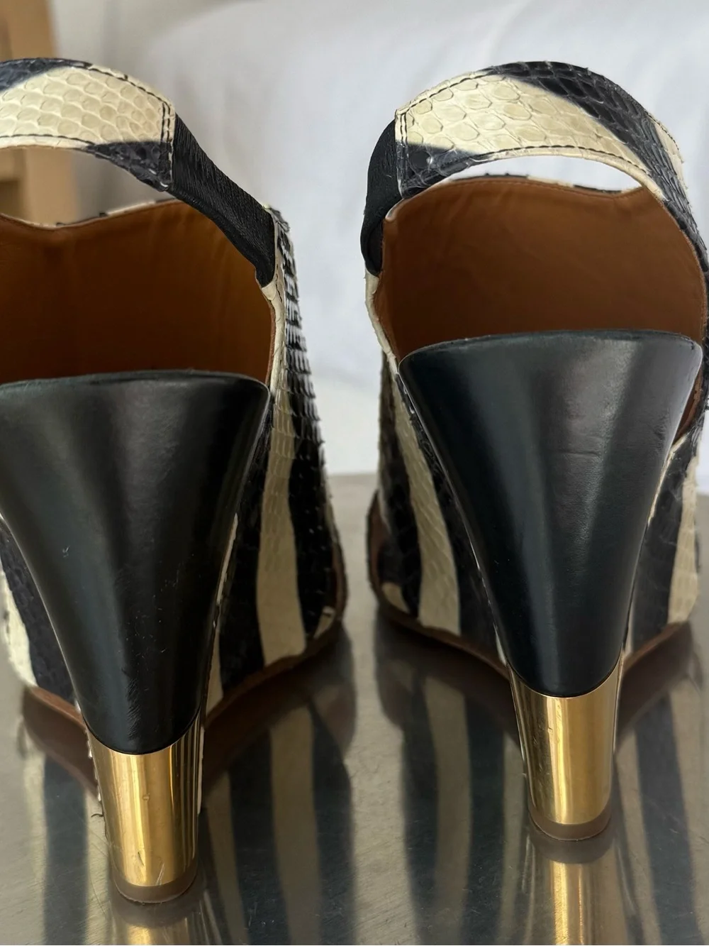 Chloe Black and Cream Striped Slingback Heels - Picture 5 of 5